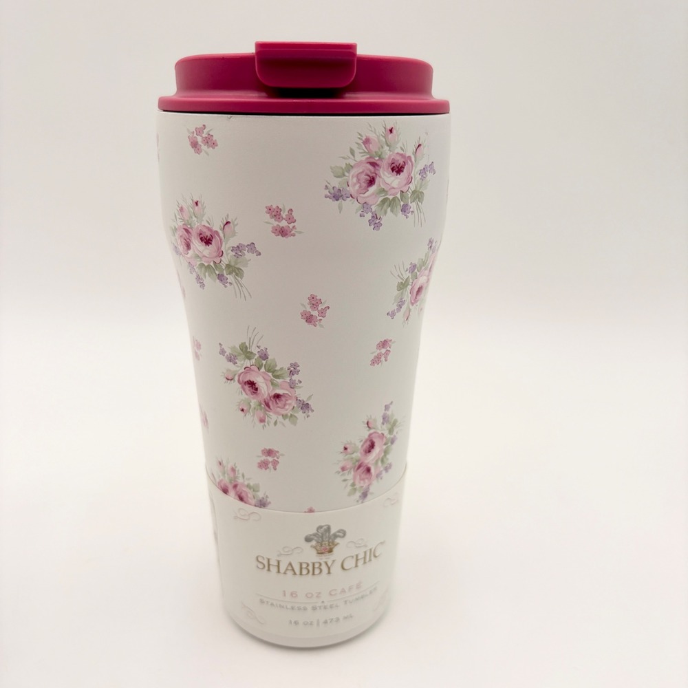Shabby Chic Rachel Ashwell 16 oz Floral Stainless Tumbler Pink Rose Travel Mug